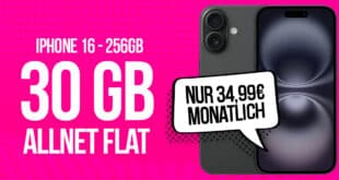 iPhone 16 -256GB- für einmalig 49 Euro mit 30GB Allnet Flat und 50 Euro Wechselbonus nur 34.99 Euro monatlich