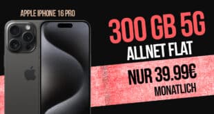 iPhone 16 Pro für einmalig 79 Euro mit 300GB Allnet Flat und 100 Euro Wechselbonus nur 39.99 Euro monatlich