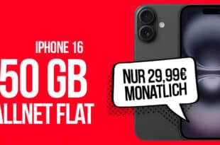 iPhone 16 mit 50GB Allnet Flat und 50 Euro Wechselbonus nur 29.99 Euro monatlich