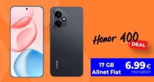 Honor 400 für einmalig 29 Euro mit 17GB Allnet Flat nur 6.99 Euro monatlich