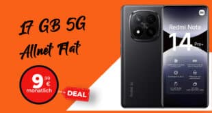 Xiaomi Redmi Note 14 Pro+ (PlusVersion) für einmalig 29 Euro mit 17GB Allnet Flat nur 9.99 Euro monatlich