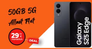 Samsung Galaxy S25 Edge für einmalig 79 Euro mit 50GB Allnet Flat und 50 Euro Wechselbonus nur 29.99 Euro monatlich
