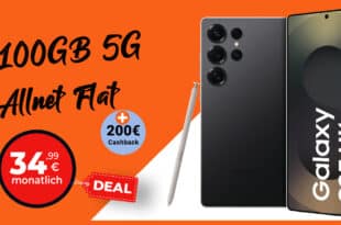 Samsung Galaxy S25 Ultra für einmalig 185 Euro mit 100GB Allnet Flat und 200 Euro Cashback nur 34.99 Euro monatlich