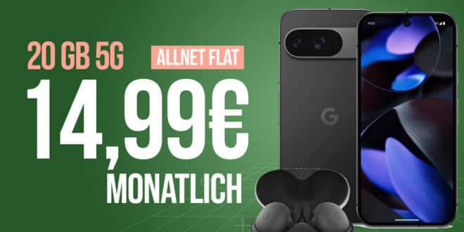 GOOGLE Pixel 9 & Buds A für einmalig 29 Euro mit 20GB Allnet Flat und 50 Euro Wechselbonus nur 14.99 Euro monatlich