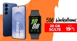 Samsung Galaxy S25 & Galaxy Fit3 für einmalig 29 Euro mit 20GB Allnet Flat und 50 Euro Wechselbonus nur 19.99 Euro monatlich