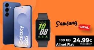 Samsung Galaxy S25 -256GB- & Galaxy Fit3 für einmalig 79 Euro mit 100GB Allnet Flat und 50 Euro Wechselbonus nur 24.99 Euro monatlich