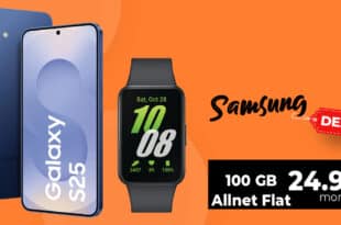 Samsung Galaxy S25 -256GB- & Galaxy Fit3 für einmalig 79 Euro mit 100GB Allnet Flat und 50 Euro Wechselbonus nur 24.99 Euro monatlich