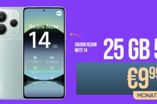 Xiaomi Redmi Note 14 5G mit 25GB Allnet Flat und 30 Euro Wechselbonus bei Rufnummernmitnahme nur 9.99 Euro monatlich