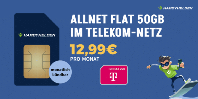 monatlich kündbar im Telekom Netz - 50GB Allnet Flat nur 12.99 Euro monatlich