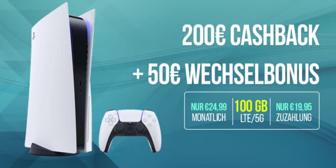 PlayStation 5 Slim PS5 - Digital Edition mit 100GB Allnet Flat und 200 Euro Cashback nur 24.99 Euro monatlich