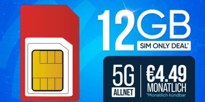 Monatlich kündbar - 12GB Allnet Flatrate nur 4.49 Euro monatlich