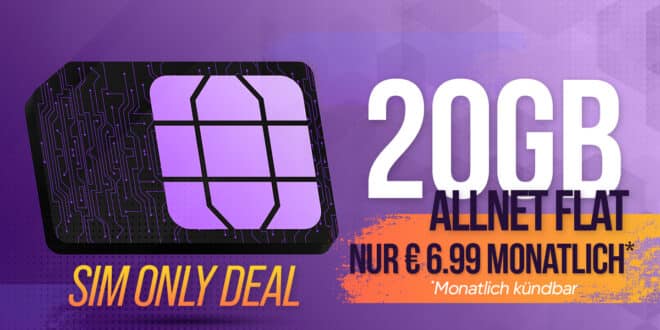 monatlich kündbar - 20GB 5G Allnet Flat im Vodafone Netz nur 6.99 Euro monatlich