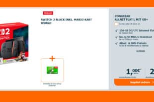 Nintendo Switch 2 inkl. Mario Kart World & Nintendo 25 Euro eShop Gutschein mit 150GB Allnet Flat für 29 Euro monatlich