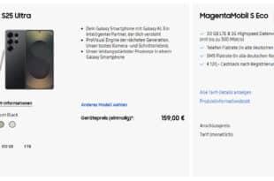 Samsung Galaxy S25 Ultra für einmalig 159 Euro mit 30GB Allnet Flat und 120 Euro Cashback nur 39.95 Euro monatlich - MagentaEINS möglich