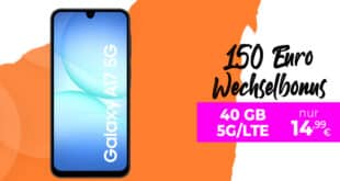Samsung Galaxy A17 mit 40GB Allnet Flat und 150 Euro Wechselbonus bei Rufnummernmitnahme nur 14.99 Euro monatlich