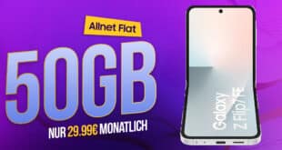 Samsung Galaxy Z Flip7 FE 256GB für einmalig 79 Euro mit 50GB Allnet Flat und 50 Euro Wechselbonus nur 29.99 Euro monatlich