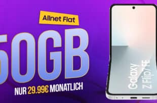 Samsung Galaxy Z Flip7 FE 256GB für einmalig 79 Euro mit 50GB Allnet Flat und 50 Euro Wechselbonus nur 29.99 Euro monatlich