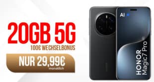 Honor Magic7 Pro 512GB für einmalig 49.95 Euro mit 20GB Allnet Flat und 100 Euro Wechselbonus nur 39.99 Euro monatlich