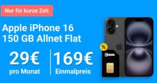 iPhone 16 für einmalig 169 Euro mit 150GB Allnet Flat nur 29 Euro monatlich