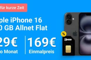 iPhone 16 für einmalig 169 Euro mit 150GB Allnet Flat nur 29 Euro monatlich
