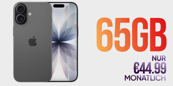 iPhone 17 für einmalig 229.95 Euro mit 65GB Allnet Flat und 100 Euro Wechselbonus nur 44.99 Euro monatlich