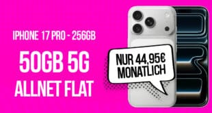 iPhone 17 Pro für einmalig 459 Euro mit 50GB Allnet Flat und 150 Euro Wechselbonus für 44.95 Euro monatlich