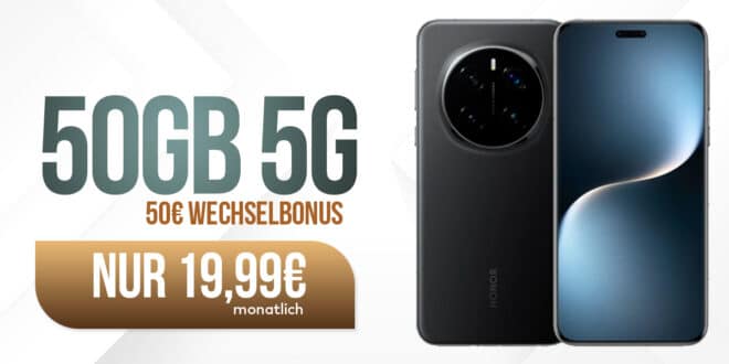 HONOR Magic7 Pro für einmalig 309 Euro mit 50GB Allnet Flat und 50 Euro Wechselbonus nur 19.99 Euro monatlich