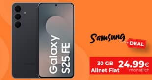 Samsung Galaxy S25 FE 256GB mit 30GB Allnet Flat und 50 Euro Wechselbonus nur 24.99 Euro monatlich