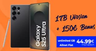 Samsung Galaxy S25 Ultra 1TB für einmalig 199 Euro mit o2 Mobile Unlimited und 150 Euro Bonus nur 44.99 Euro monatlich