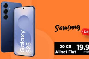 Samsung Galaxy S25 für einmalig 29 Euro mit 20GB Allnet Flat nur 19.99 Euro monatlich