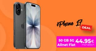 iPhone 17 für einmalig 169 Euro mit 50GB Allnet Flat und 150Euro Wechselbonus nur 44.95 Euro monatlich