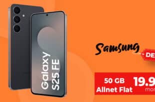 Samsung Galaxy S25 FE 256GB mit 50GB Allnet Flat und 50 Euro Wechselbonus nur 19.99 Euro monatlich