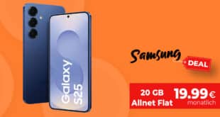 Samsung Galaxy S25 für einmalig 49 Euro (bei Einsendung Altgerät) mit 20GB Allnet Flat nur 19.99 Euro monatlich