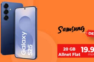 Samsung Galaxy S25 für einmalig 49 Euro (bei Einsendung Altgerät) mit 20GB Allnet Flat nur 19.99 Euro monatlich