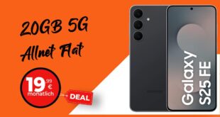 Samsung Galaxy S25 FE 256GB für einmalig 54 Euro (bei Einsendung Altgerät) mit 20GB Allnet Flat nur 19.99 Euro monatlich