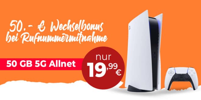 PlayStation 5 Slim – PS5 Digital Edition mit 50GB Allnet Flat und 50 Euro Wechselbonus nur 19.99 Euro monatlich
