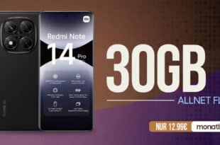 Xiaomi Redmi Note 14 Pro 5G für einmalig 9 Euro mit 30GB Allnet Flat und 50 Euro Wechselbonus nur 12.99 Euro monatlich