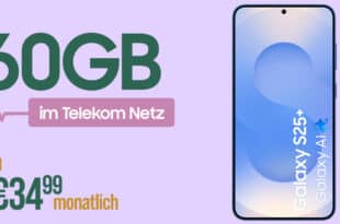 Samsung Galaxy S25+ (S25Plus) für einmalig 79 Euro mit 60GB Allnet Flat und 150€ Wechselbonus nur 34.99 Euro monatlich