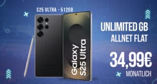 Samsung Galaxy S25 Ultra 512GB für einmalig 269 Euro mit unlimited Allnet Flat und 150 Euro Bonus nur 34.99 Euro monatlich