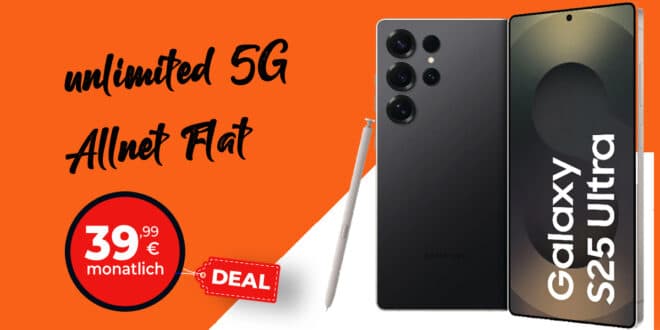 Samsung Galaxy S25 Ultra für einmalig 79 Euro mit o2 unlimited Allnet Flat und 150 Euro Bonus nur 39.99 Euro monatlich