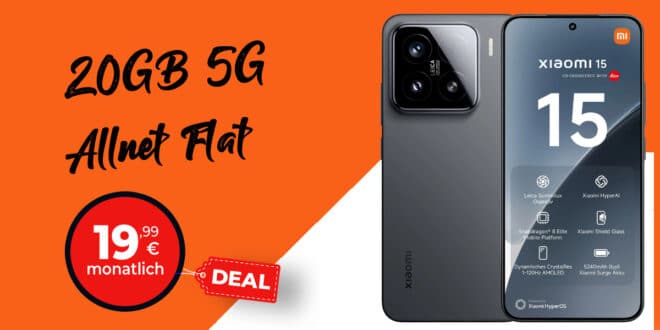 Xiaomi 15 für einmalig 79 Euro mit 20GB Allnet Flat und 50 Euro Wechselbonus nur 19.99 Euro monatlich
