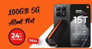 Xiaomi 15T & Xiaomi Sound Party Lautsprecher mit 100GB Allnet Flat und 150 Euro Bonus nur 24.99 Euro monatlich
