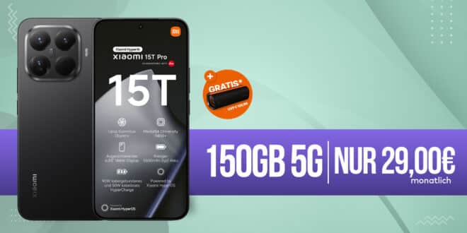 Xiaomi 15T Pro 1TB & & Xiaomi Sound Party Lautsprecher für einmalig 49.95 Euro mit 150GB Allnet Flat nur 29.00 Euro monatlich