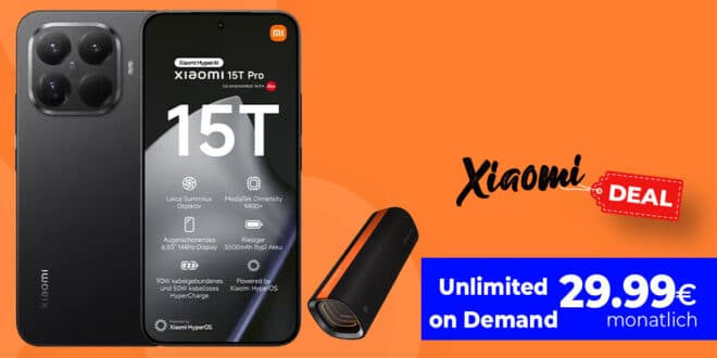 Xiaomi 15T Pro 512GB & Xiaomi Sound Party Lautsprecher mit o2 Mobile Unlimited on Demand und 150 Euro Bonus nur 29.99 Euro monatlich