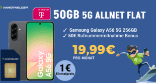 Samsung Galaxy A56 256GB mit 50GB Allnet Flat und 50 Euro Wechselbonus nur 19.99 Euro monatlich
