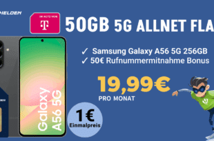 Samsung Galaxy A56 256GB mit 50GB Allnet Flat und 50 Euro Wechselbonus nur 19.99 Euro monatlich