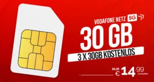 Vodafone Prepaid - 30GB nur 14.99 Euro alle 4 Wochen – 45€ Bonusguthaben – somit 3x 30GB kostenlos – ohne Vertragsbindung
