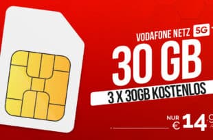 Vodafone Prepaid - 30GB nur 14.99 Euro alle 4 Wochen – 45€ Bonusguthaben – somit 3x 30GB kostenlos – ohne Vertragsbindung