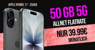 iPhone 17 für einmalig 249 Euro mit 50GB Allnet Flat und 150 Euro Wechselbonus nur 39.99 Euro monatlich