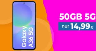 Samsung Galaxy A36 für einmalig 69 Euro mit 50GB Allnet Flat und 150 Euro Wechselbonus nur 14.99 Euro monatlich